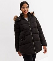 New Look Maternity Black Faux Fur Hooded Puffer Jacket